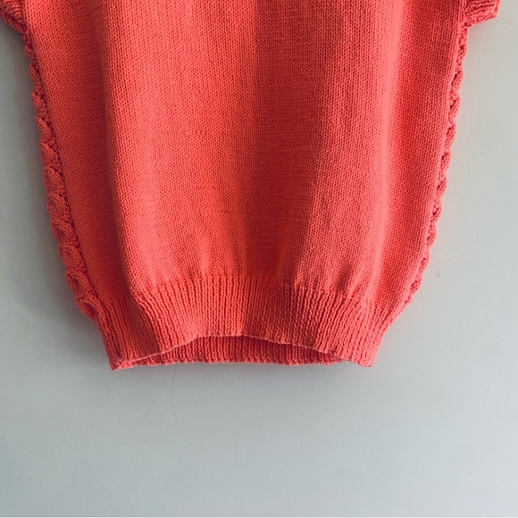 Hand-Knit Coral Cap Sleeve Crew Sweater Women's Size Medium - Picture 6 of 14